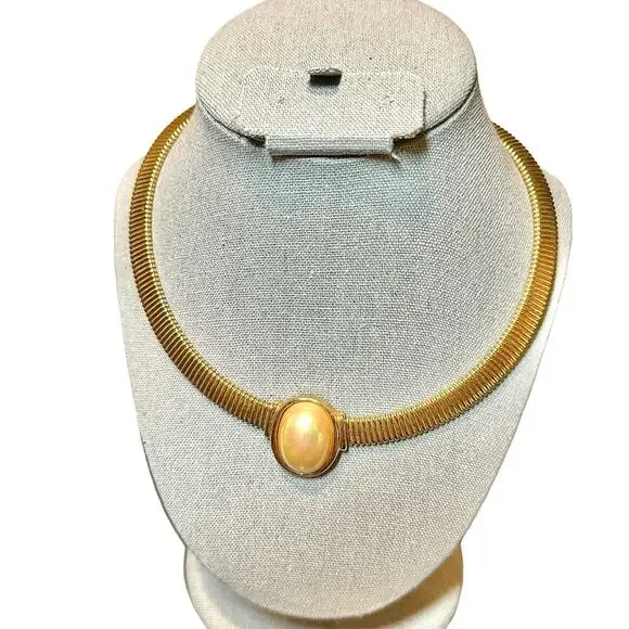 Vintage Christian Dior 1980s Omega Choker. Featuring Faux Pearl Focal Piece.